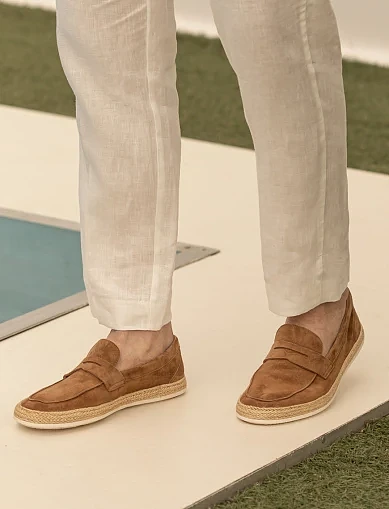 Мужские туфли лоферы Miguel Miratez замшевые бежевые - фото 1 - Miraton