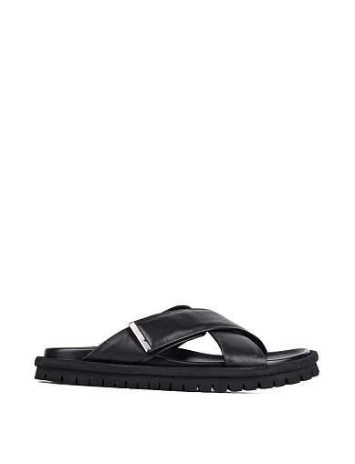 Мужские шлепанцы Miguel Miratez кожаные черные - фото 1 - Miraton