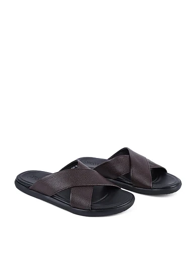 Чоловічі шльопанці Miguel Miratez шкіряні коричневі - фото 2 - Miraton