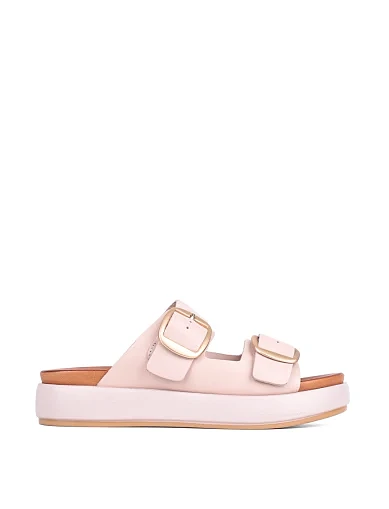 Женские шлепанцы Attizzare кожаные рисового цвета - фото 1 - Miraton