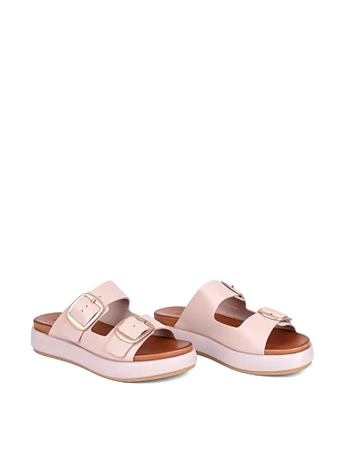 Женские шлепанцы Attizzare кожаные рисового цвета - фото 3 - Miraton