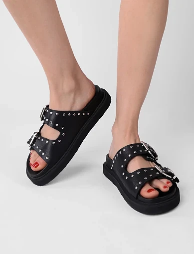 Женские шлепанцы Attizzare кожаные черные - фото 1 - Miraton