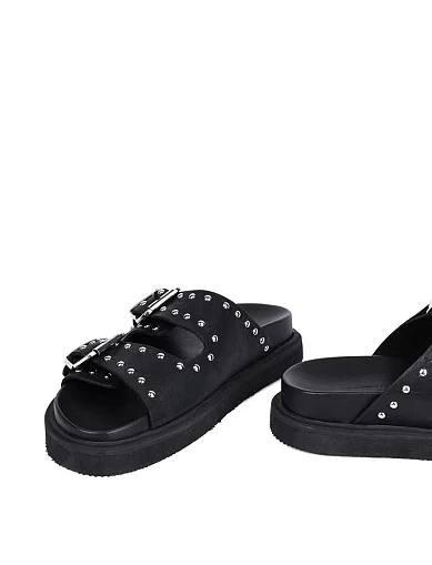 Женские шлепанцы Attizzare кожаные черные - фото 3 - Miraton