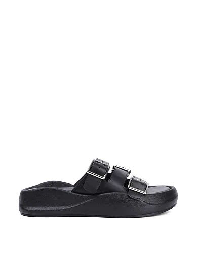 Женские шлепанцы Attizzare кожаные черные - фото 1 - Miraton