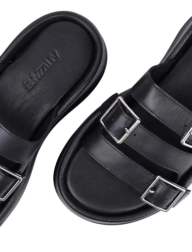 Женские шлепанцы Attizzare кожаные черные - фото 5 - Miraton