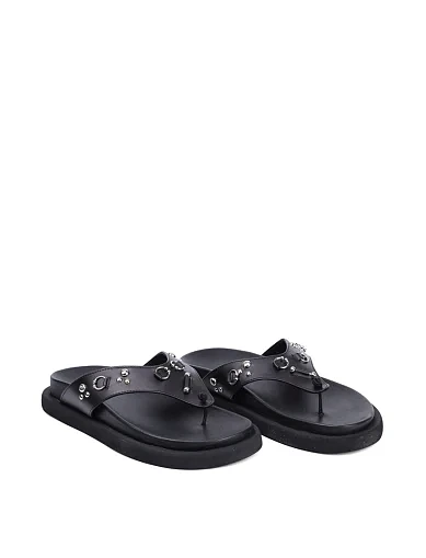 Женские шлепанцы Attizzare кожаные черные - фото 3 - Miraton