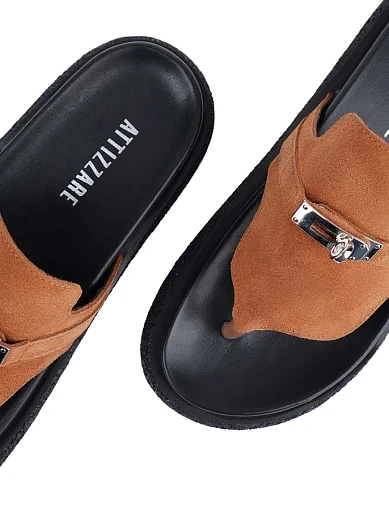 Жіночі шльопанці Attizzare замшеві коричневі (414-25-046) - фото 5 - Miraton