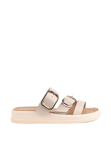 Женские шлепанцы Attizzare кожаные рисового цвета - фото 1 - Miraton