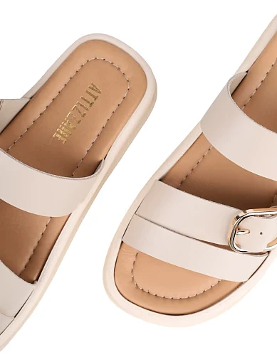 Женские шлепанцы Attizzare кожаные рисового цвета - фото 5 - Miraton