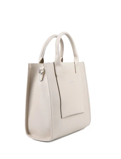 Женская сумка тоут MIRATON кожаная молочного цвета с накладными карманами - фото 2 - Miraton