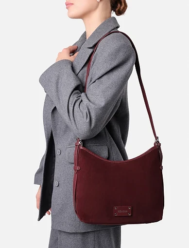 Женская сумка хобо MIRATON замшевая бордовая - фото 2 - Miraton