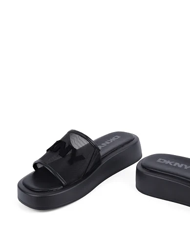 Женские шлепанцы DKNY кожаные черные - фото 2 - Miraton