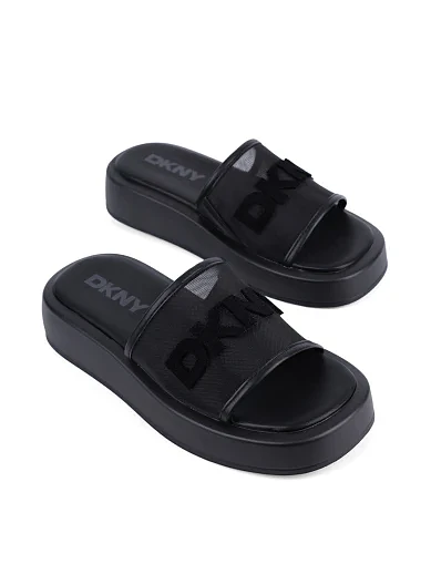 Женские шлепанцы DKNY кожаные черные - фото 3 - Miraton