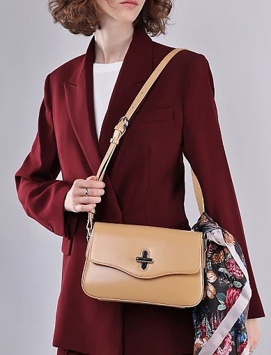 Женская сумка через плечо MIRATON кожаная бежевая - фото 8 - Miraton