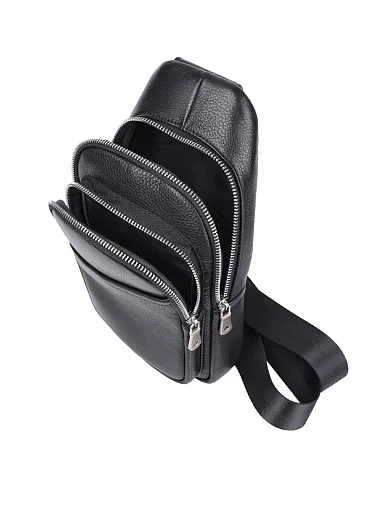 Чоловіча сумка слінг MIRATON шкіряна чорна (7107) - фото 5 - Miraton