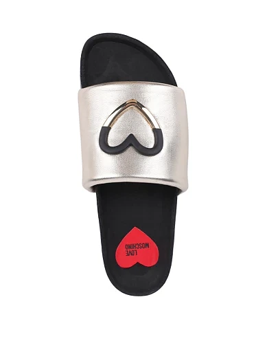 Женские шлепанцы Love Moschino кожаные золотого цвета - фото 2 - Miraton