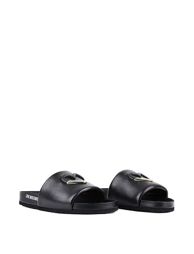Женские шлепанцы Love Moschino кожаные черные - фото 2 - Miraton