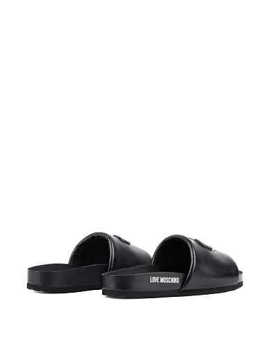 Женские шлепанцы Love Moschino кожаные черные - фото 3 - Miraton