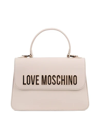 Женская сумка тоут Love Moschino из экокожи бежевая с логотипом - фото 1 - Miraton