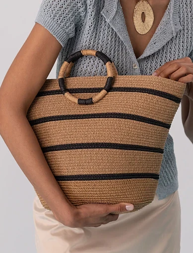 Женская сумка тоут MIRATON соломенная бежевая - фото 2 - Miraton