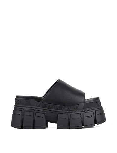 Женские шлепанцы Buffalo из экокожи черные - фото 1 - Miraton