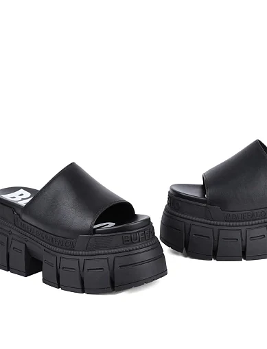 Женские шлепанцы Buffalo из экокожи черные - фото 2 - Miraton