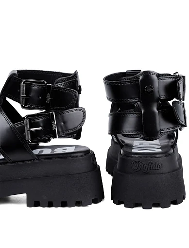 Женские сандалии Buffalo из экокожи черные - фото 2 - Miraton