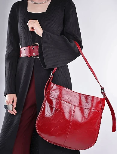 Жіноча сумка хобо MIRATON шкіряна бордова(9098A ) - фото 7 - Miraton