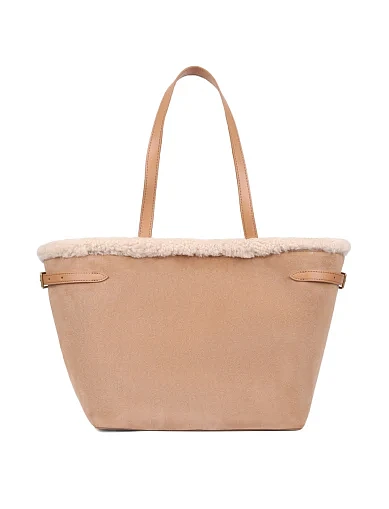 Женская сумка шоппер замшевая бежевая - фото 1 - Miraton