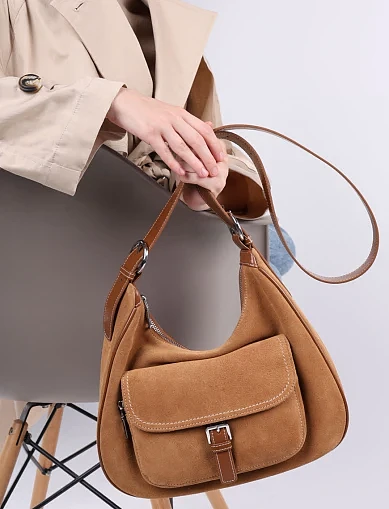 Жіноча сумка через плече MIRATON замшева кемел(9099-2) - фото 2 - Miraton