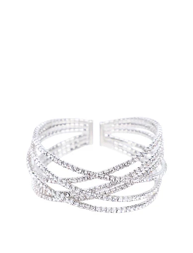 Браслет-кафф MIRATON багатошаровий з кристалами сріблястий - фото 1 - Miraton