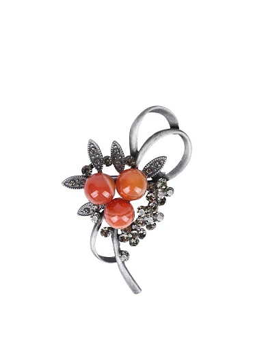 Брошка MIRATON с бусинами и кристалами серебристая - фото 1 - Miraton