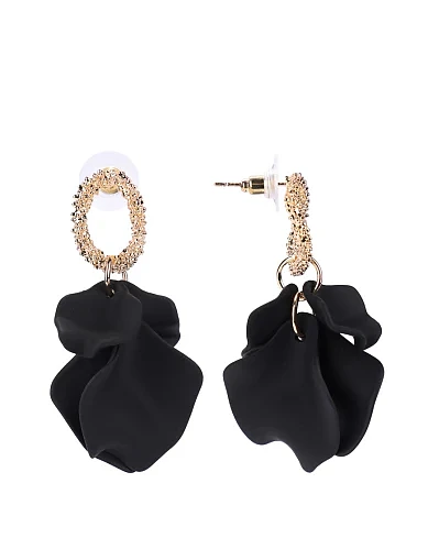Серьги подвески с черным цветком - фото 1 - Miraton