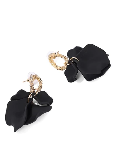 Серьги подвески с черным цветком - фото 2 - Miraton