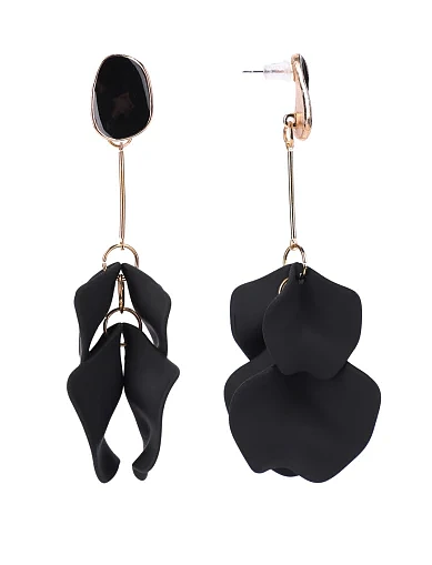 Серьги подвески с черным цветком - фото 1 - Miraton