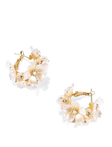 Сережки кільця з квітковими мотивами і перловими вставками(PX-73) - фото 2 - Miraton