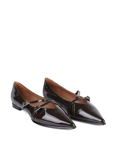 Женские балетки MIRATON лаковые коричневые - фото 3 - Miraton