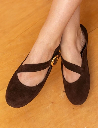 Женские балетки MIRATON велюровые коричневые - фото 6 - Miraton
