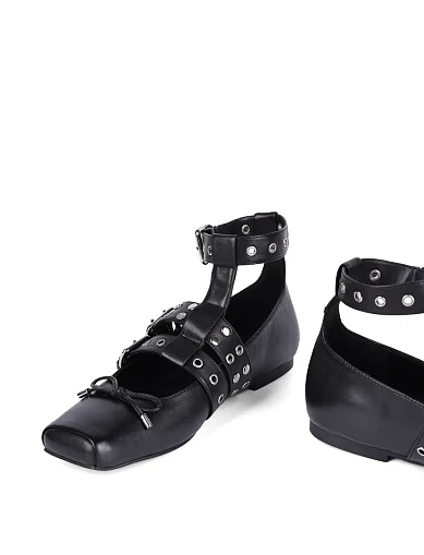 Женские балетки MIRATON кожаные черные - фото 2 - Miraton