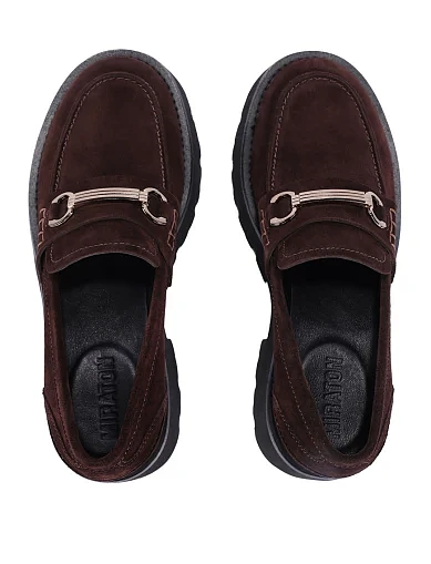 Женские туфли лоферы MIRATON велюровые коричневые - фото 2 - Miraton