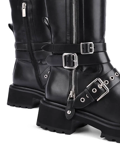 Женские ботфорты MIRATON кожаные черные - фото 4 - Miraton