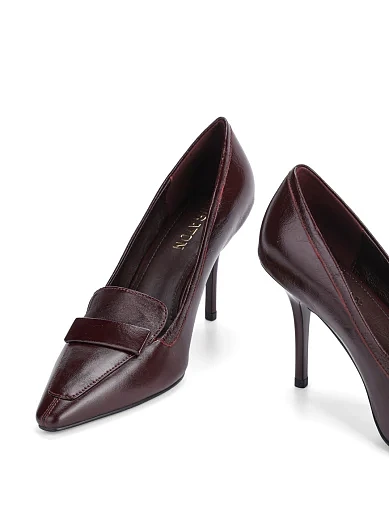 Женские туфли лодочки MIRATON кожаные бордовые - фото 2 - Miraton