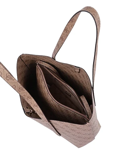 Женская сумка 2 в 1 Guess из экокожи бежевая - фото 5 - Miraton