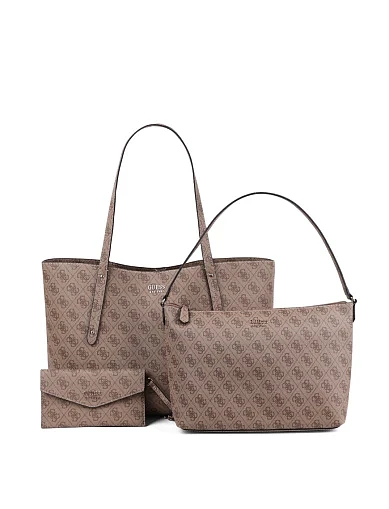 Женская сумка 2 в 1 Guess из экокожи бежевая - фото 6 - Miraton