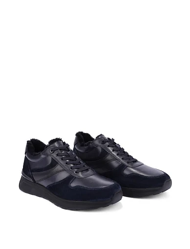 Мужские кроссовки кожаные синие - фото 3 - Miraton