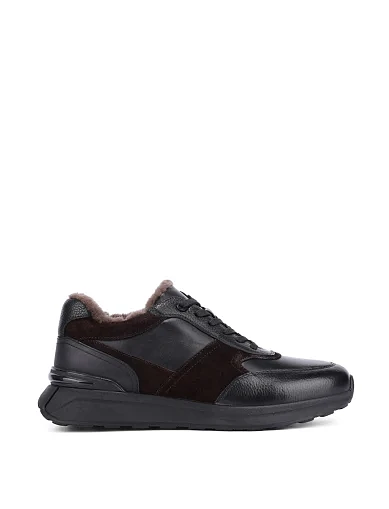 Мужские кроссовки кожаные черно-коричневые - фото 1 - Miraton