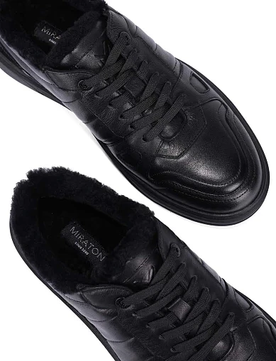 Мужские кеды кожаные черные - фото 2 - Miraton