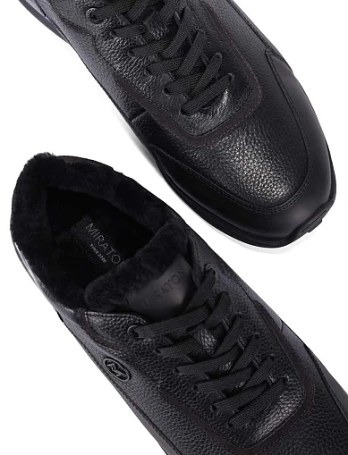 Мужские кроссовки кожаные черные - фото 2 - Miraton