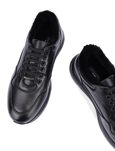 Мужские кроссовки кожаные черные - фото 5 - Miraton