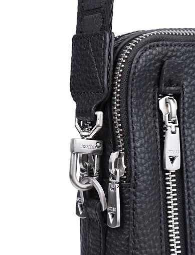 Мужская сумка мессенджер Guess из экокожи черная - фото 4 - Miraton